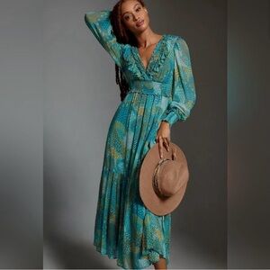 Anthropologie ODETTA RUFFLED V-NECK DRESS